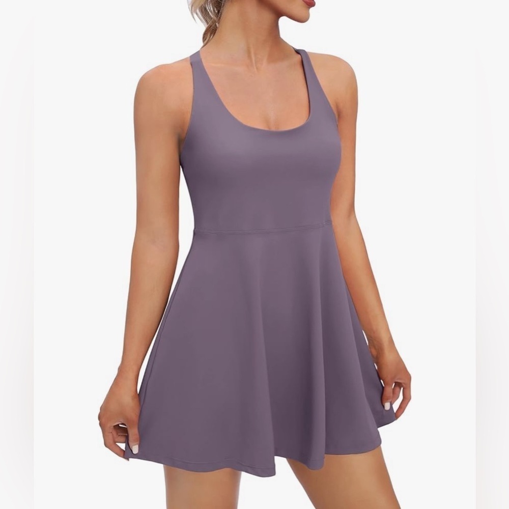 Iuga Activewear Mini Dress Shorts Underneath Tennis Golf Workout Dress Purple S